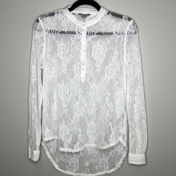 Guess Tops - GUESS white stretch lace 1/2 button hi-low top XS